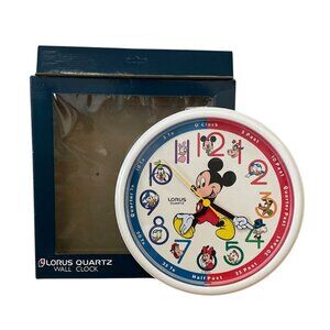 Vtg Walt Disney Mickey Mouse Wall Clock Lorus Quartz Moving Arms Works Orig Box